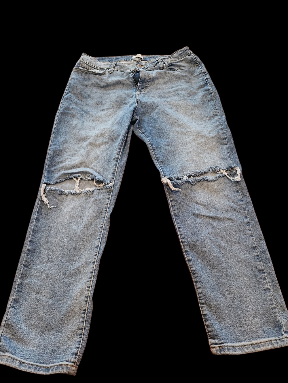 Forever 21+ Light Blue Straight Leg Ripped Jeans